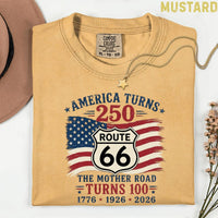 Route 66 100 Years & America 250 T-Shirt, USA 250th Anniversary Gift, Historic Route 66 Centennial Graphic Tee, Patriotic Road Trip Shirt