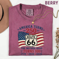 Route 66 100 Years & America 250 T-Shirt, USA 250th Anniversary Gift, Historic Route 66 Centennial Graphic Tee, Patriotic Road Trip Shirt