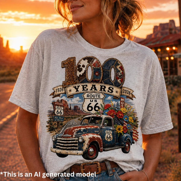 Route 66 100 Years PNG, Vintage Truck Sublimation Design, Route 66 Centennial T-Shirt Design. Digital Download,