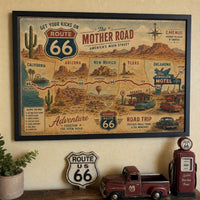Route 66 The Mother Road Map Print, Vintage Americana Highway Poster, Southwest Desert Travel Wall Art, Retro Gas Station Road Trip Decor