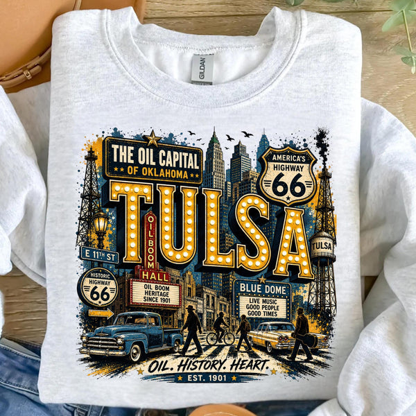 Tulsa Oklahoma PNG, Oil Capital Shirt Design, Blue Dome District Tee, Route 66 Vintage City Graphic, Instant Download
