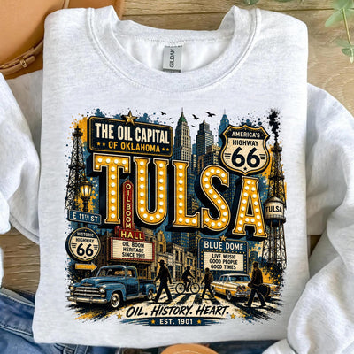 Tulsa Oklahoma PNG, Oil Capital Shirt Design, Blue Dome District Tee, Route 66 Vintage City Graphic, Instant Download