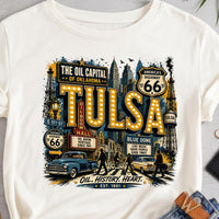 Tulsa Oklahoma PNG, Oil Capital Shirt Design, Blue Dome District Tee, Route 66 Vintage City Graphic, Instant Download