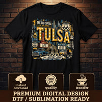 Tulsa Oklahoma PNG, Oil Capital Shirt Design, Blue Dome District Tee, Route 66 Vintage City Graphic, Instant Download