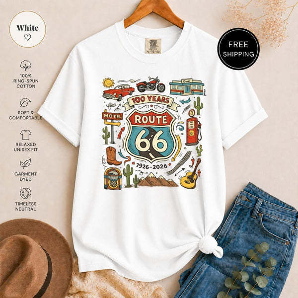 Route 66 T-Shirt, Vintage Americana Road Trip Graphic