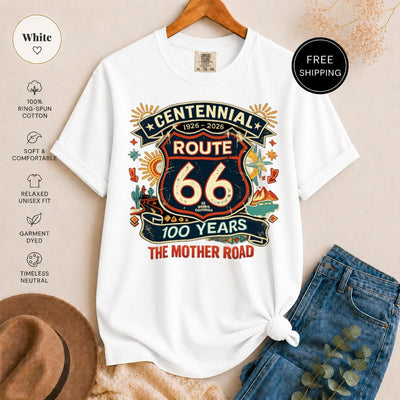 Route 66 Centennial Shirt, MotherRoad 100 Years, Vintage Road Trip Tee, Americana Travel Gift