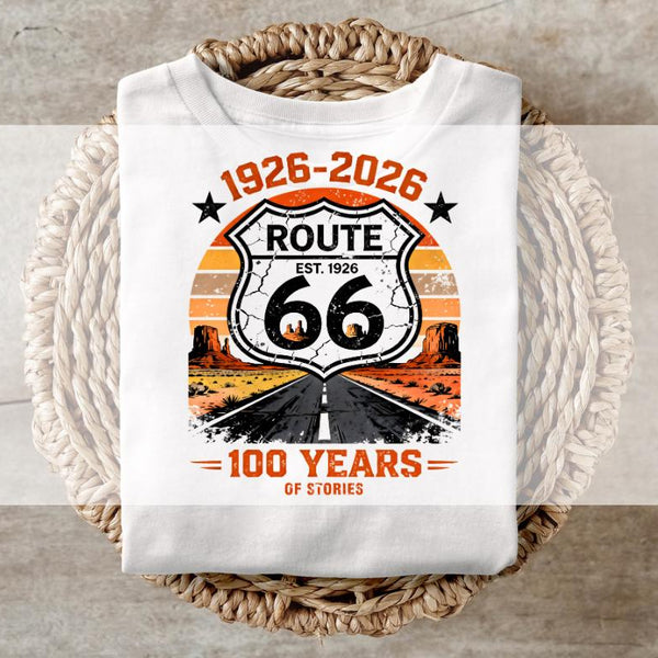 DTF Transfers, Ready to Press, T-shirt Transfers, Heat Transfer, Direct to Film, 100 Years of Stories - 1926-2026 Route 66 Centennial