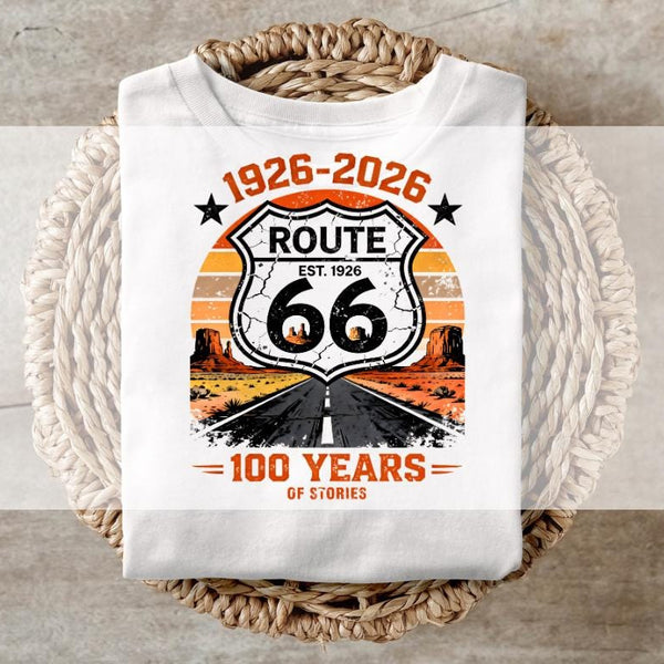 DTF Transfers, Ready to Press, T-shirt Transfers, Heat Transfer, Direct to Film, 100 Years of Stories - 1926-2026 Route 66 Centennial