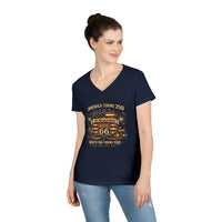 America Turns 250 Route 66 Turns 100 Womens V Neck Shirt, Patriotic USA Road Trip Tee, Mother Road Americana Top