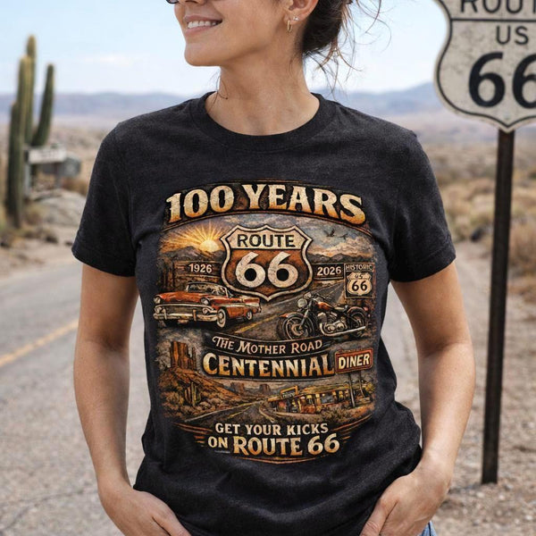 Route 66 Centennial 100 Years T-Shirt | Vintage Roadtrip Tee
