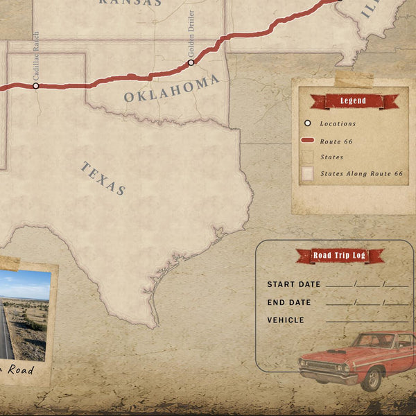 Route 66 Vintage Travel Map | Historic Road Trip Wall Art (Digital Download)