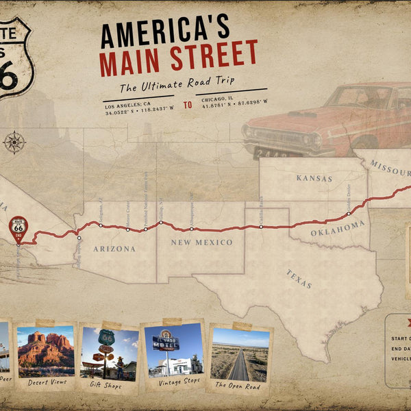 Route 66 Vintage Travel Map | Historic Road Trip Wall Art (Digital Download)