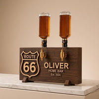 Personalized Route 66 Home Bar, Custom Whiskey Dispenser, Biker Gift for Him, Wooden Bar Decor, Garage Bar Gift