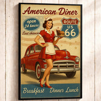 Vintage Route 66 Diner Poster: 1950s Retro Americana Wall Art