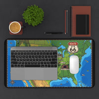 Route 66 USA Map Desk Mat | Vintage Road Trip Map Mouse Pad | Retro Pixel 8-Bit Design
