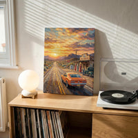 Summer Road Trip Wall Art, Route 66 Vintage Print, Retro American Highway Decor, Classic Car Sunset Poster