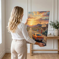 Summer Road Trip Wall Art, Route 66 Vintage Print, Retro American Highway Decor, Classic Car Sunset Poster