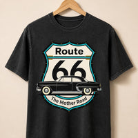 Route 66 T-Shirt PNG | Vintage Car Mother Road Chest Design (Digital Download)