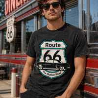 Route 66 T-Shirt PNG | Vintage Car Mother Road Chest Design (Digital Download)