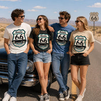 Route 66 T-Shirt PNG | Vintage Car Mother Road Chest Design (Digital Download)