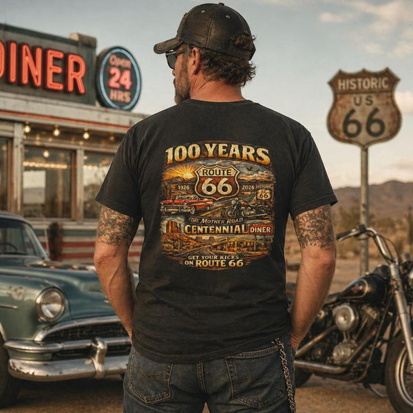 Route 66 Centennial 100 Years back design T-Shirt | Vintage Roadtrip Tee
