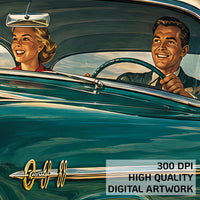 Oldsmobile Rocket 88 Route 66 Poster, Retro 50s Car Ad Wall Art, Vintage Americana Motel Decor, Classic Car Print, Digital Download