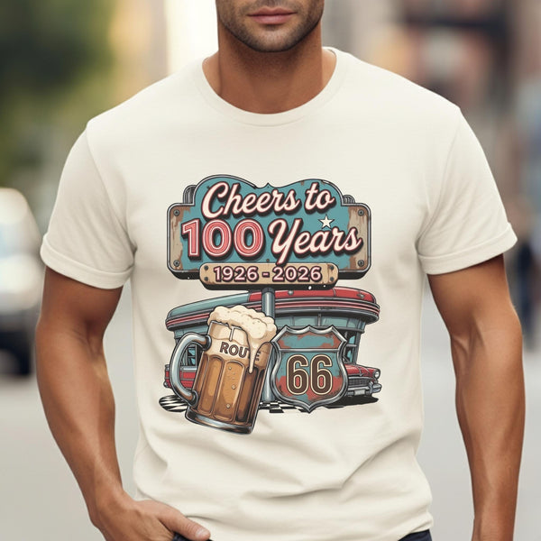 Route 66 100 Years Shirt Vintage Americana T Shirt Centennial Celebration Road Trip Beer Lover Gift Cheers to 100 Years