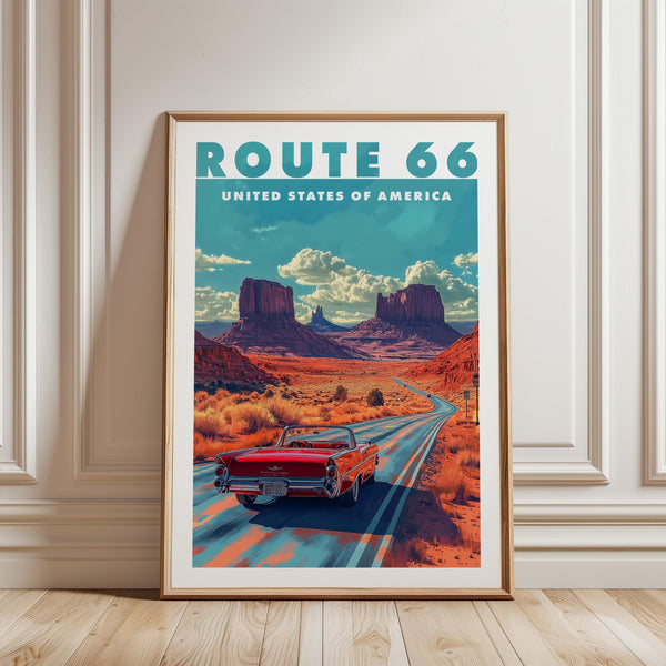Route 66 Americana poster print, vintage travel gift, American landscape