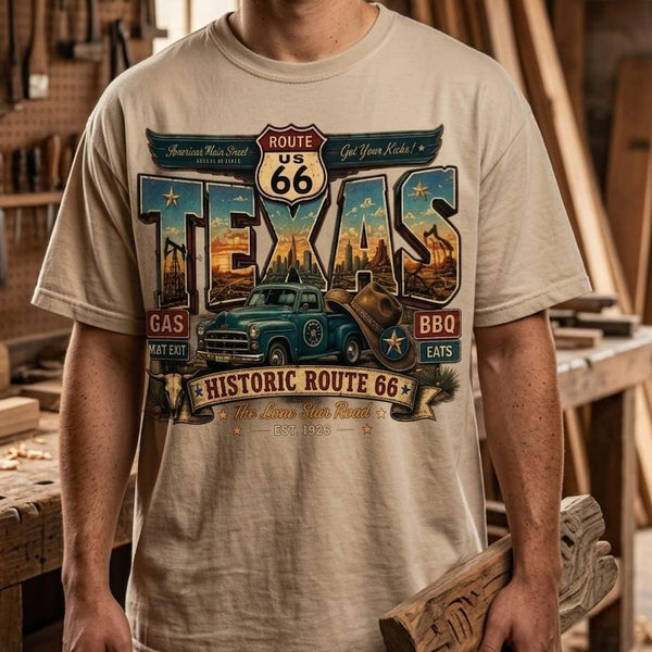 Texas Road Trip PNG, Route 66 Travel SVG, Vintage Truck Graphic, Historic Highway Design, Western Americana Sublimation, Instant Download