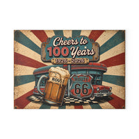 Route 66 Glass Cutting Board Cheers To 100 Years 1926 2026 Vintage Americana Kitchen Decor Beer Lover Gift