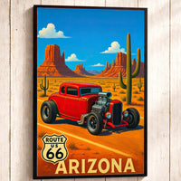 Route 66 Hot Rod Art Print: Vintage Arizona Travel Poster