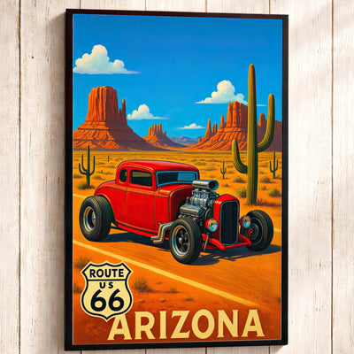 Route 66 Hot Rod Art Print: Vintage Arizona Travel Poster