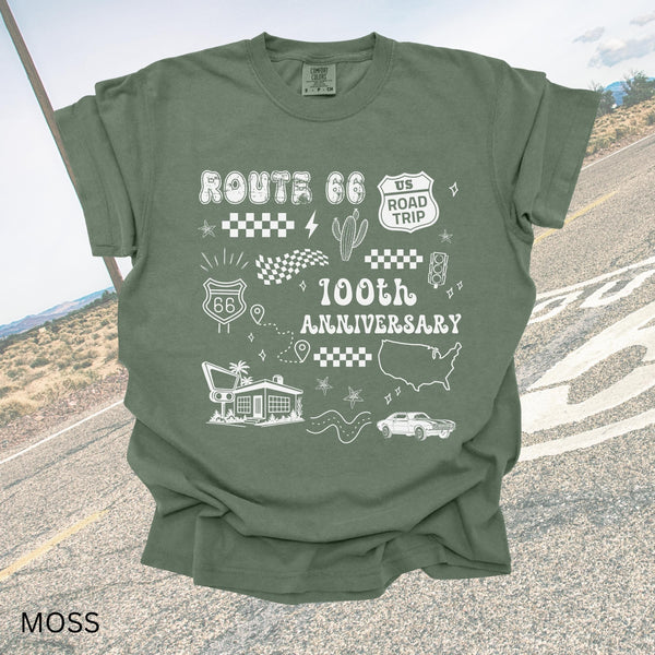100th Anniversary Route66 Centennial Shirt Historic Route 66 Souvenir Tee USA Road Trip Comfort Colors Tshirt