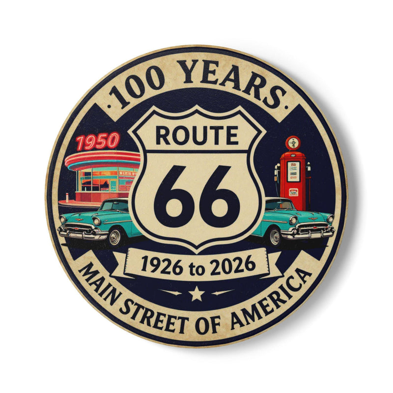 Route 66 100 Years Ceramic Coaster | Vintage Cars, 1926-2026 Memorabilia