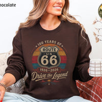 Retro Route 66 100th Anniversary Tee, 1926–2026 Centennial Sweatshirt, Americana Road Trip Hoodie