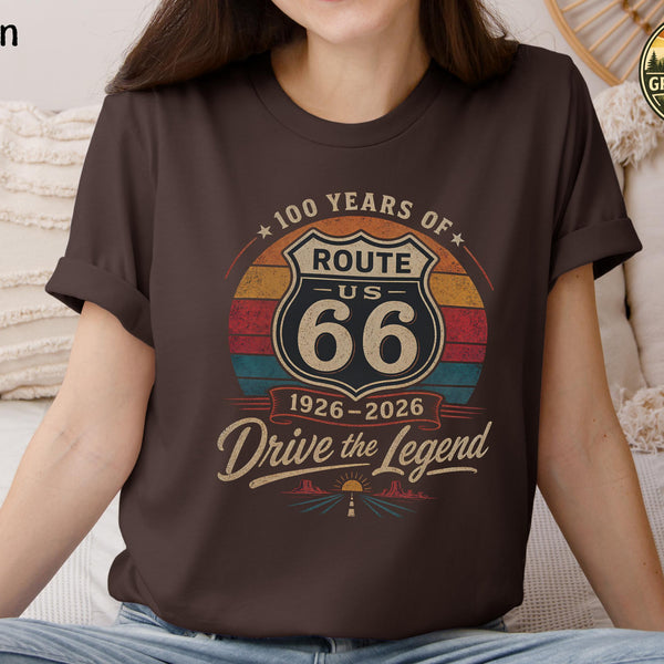 Retro Route 66 100th Anniversary Tee, 1926–2026 Centennial Sweatshirt, Americana Road Trip Hoodie