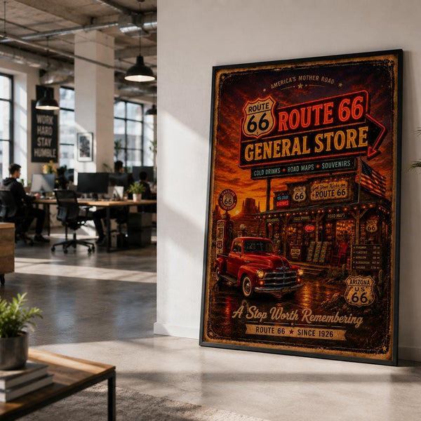 Route 66 General Store Poster, Vintage Route 66 Wall Art, Retro Americana Decor, Arizona Highway Sign Print, Man Cave Garage Office Gift