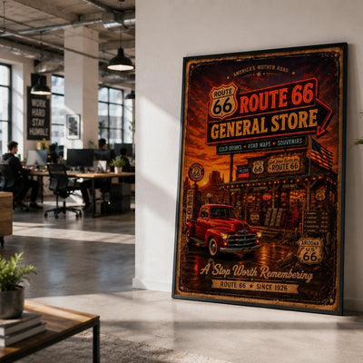 Route 66 General Store Poster, Vintage Route 66 Wall Art, Retro Americana Decor, Arizona Highway Sign Print, Man Cave Garage Office Gift