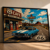 Route 66 Vintage Wall Art Printable, Retro Americana Car Poster, Classic Muscle Car Print, Desert Road Trip Decor, Instant Download