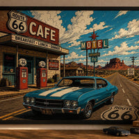 Route 66 Vintage Wall Art Printable, Retro Americana Car Poster, Classic Muscle Car Print, Desert Road Trip Decor, Instant Download