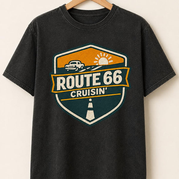 Route 66 Cruisin' T-Shirt PNG | Vintage Highway Badge Classic Car (Digital Download)