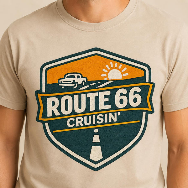 Route 66 Cruisin' T-Shirt PNG | Vintage Highway Badge Classic Car (Digital Download)