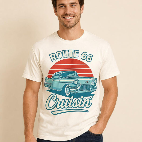 Route 66 Cruisin’ T-Shirt PNG | Vintage Classic Car Sunset Road Trip Design (Digital Download)