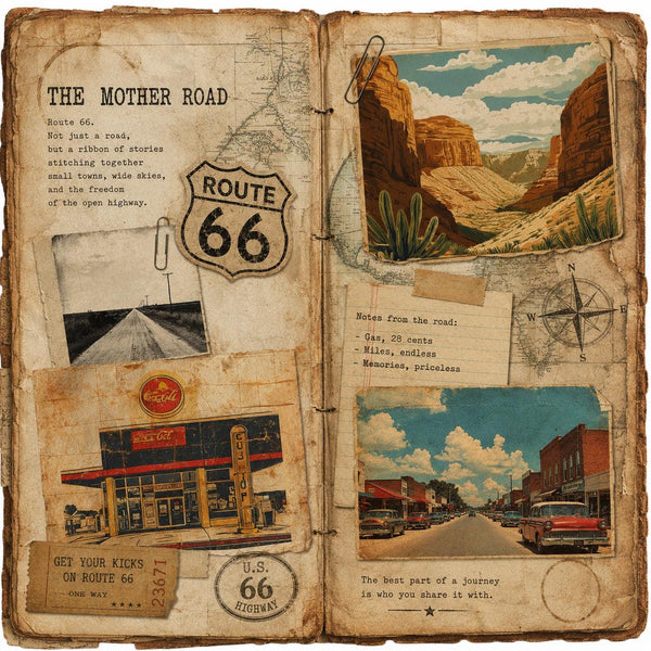 Printable Route 66 Junk Journal Ephemera Kit | Vintage Americana Road Trip Scrapbook Pages | Instant Download JPG
