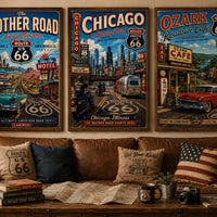 Americana-inspired Route 66 Printable Wall Art Bundle, Vintage Americana Travel Posters (Digital Download)