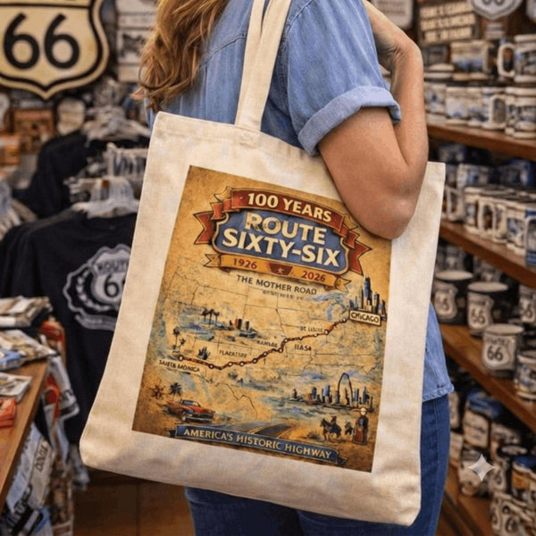 Vintage Route 66 Centennial Tote - 100 Year Anniversary Retro Mother Road Map Bag
