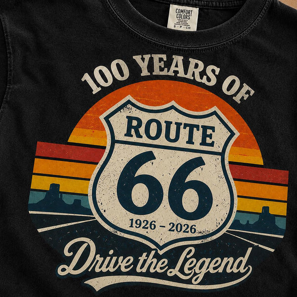 Route 66 100 Years Shirt, Drive the Legend Tee, Vintage Route 66 Shirt, Army Green Road Trip T-Shirt, Americana Graphic Tee, 1926–2026 Shirt