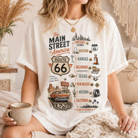 Route 66 Main Street Shirt, Vintage Route 66 Map Tee, Retro Road Trip Shirt, Santa Monica Travel T-Shirt, Americana Highway Graphic Tee