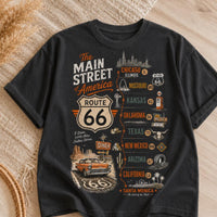 Route 66 Main Street Shirt, Vintage Route 66 Map Tee, Retro Road Trip Shirt, Santa Monica Travel T-Shirt, Americana Highway Graphic Tee