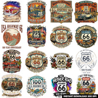 10+ Route 66 100th Anniversary Design Bundle, Retro Americana Highway Badges T-Shirts, Stickers, Posters, Sublimation – Commercial Use